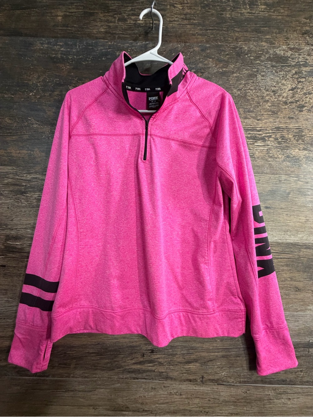 PINK Victoria's Secret Hot Pink Quarter-Zip Pullover with Black Accents